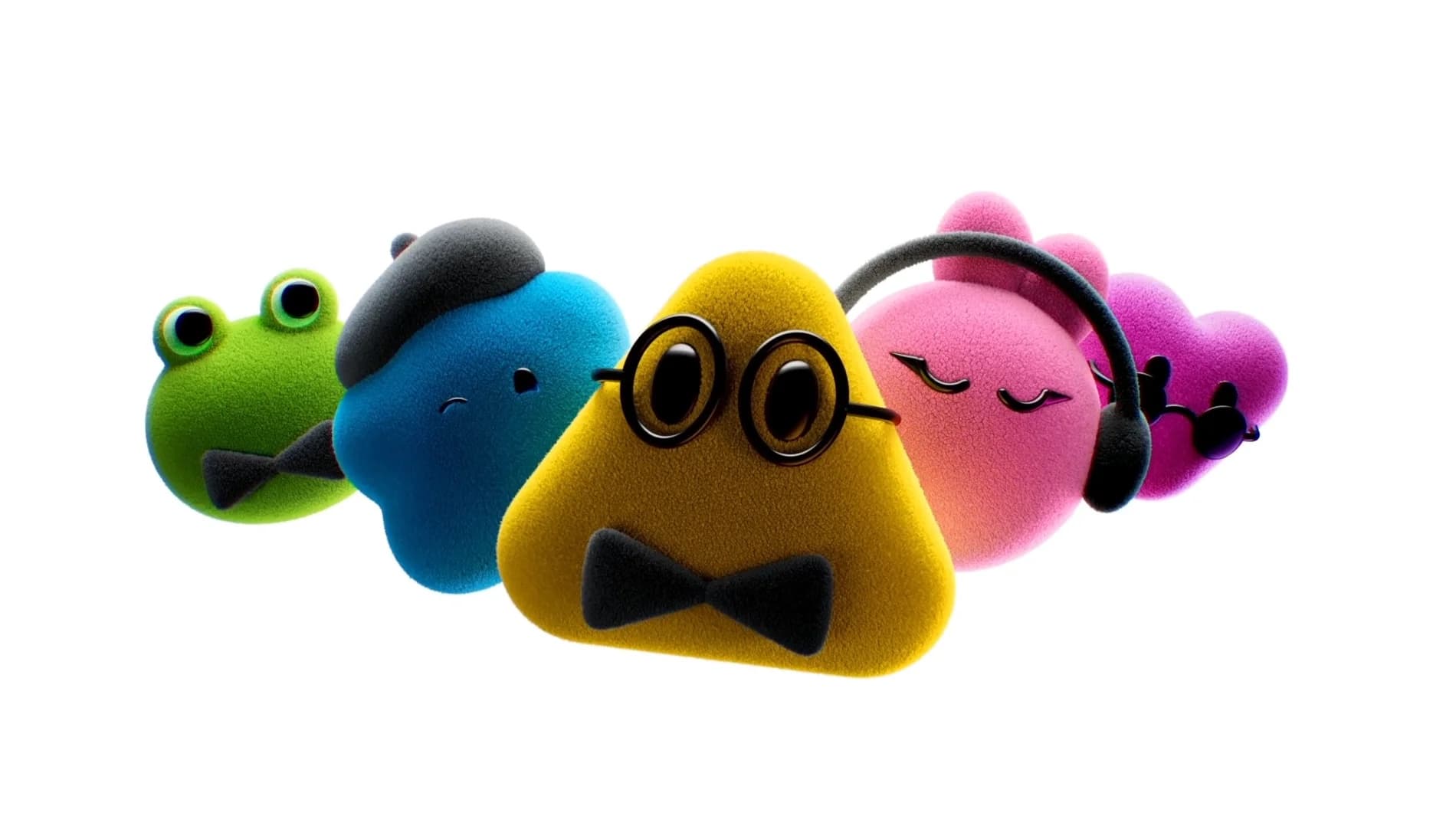 Los cinco personajes de los dots de OpenAI: Todd, Felipe, Alfred, Jojo e Iggy