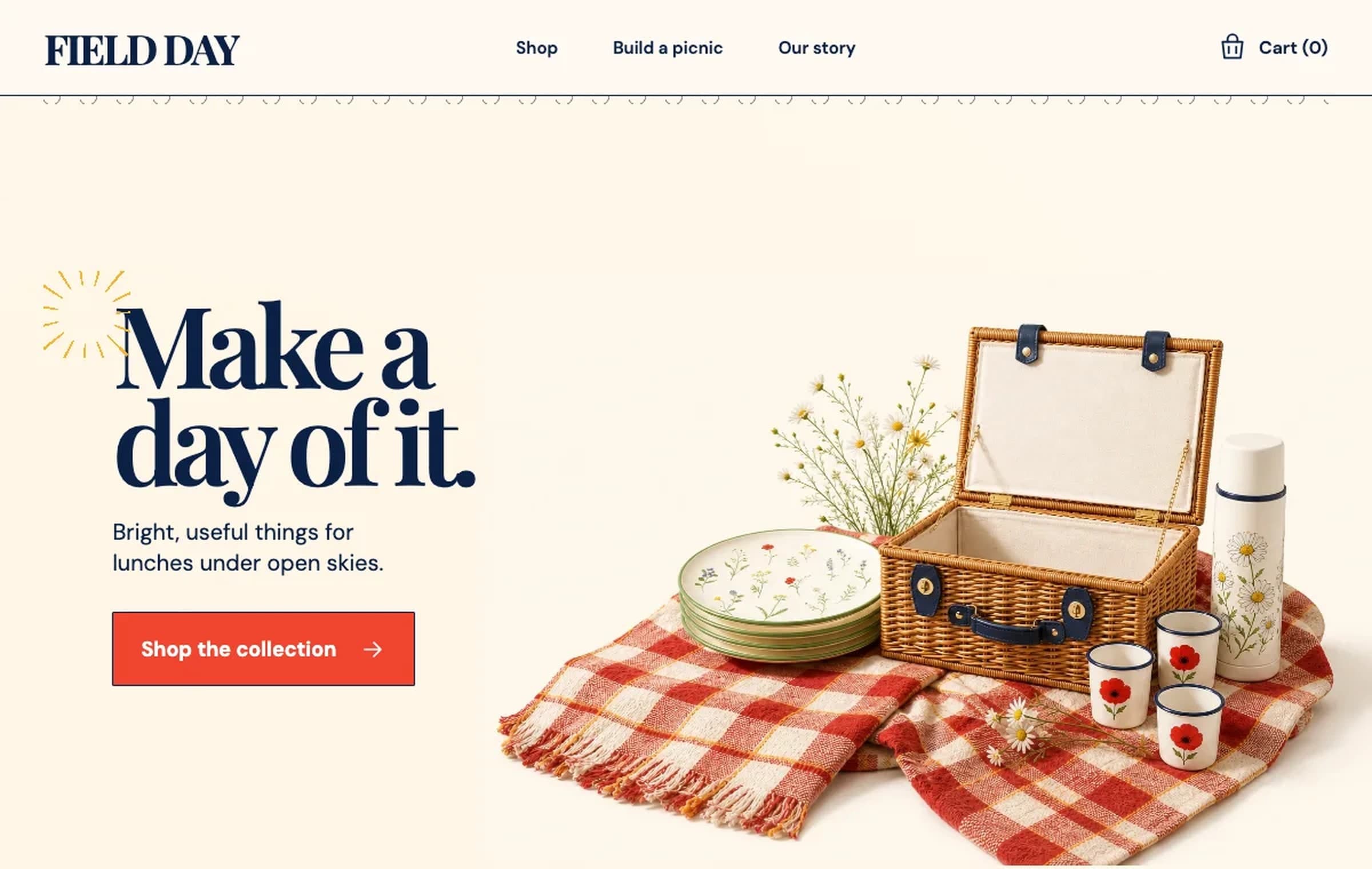 Field Day, a picnic gear store with an interactive basket built with ChatGPT Sites by Katia Gil Guzman of OpenAI