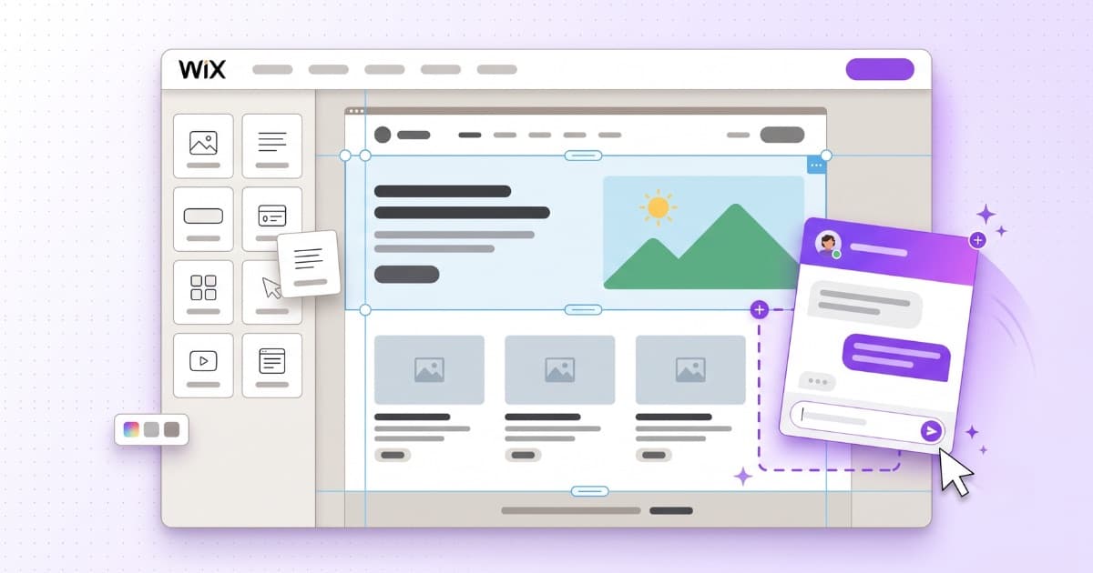 Chatbot com IA instalado em um site feito com Wix, ao lado do chat integrado Smart Chat do Wix